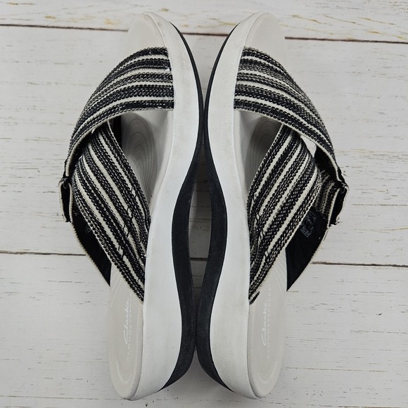 Clarks‎ Cloudsteppers Arla Wave Womens 9.5 Black Tan Combi Woven Slide Sandals - Picture 7 of 11